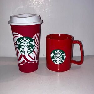 Starbucks Red, Green and‎ White Mug and Tumbler with Lid